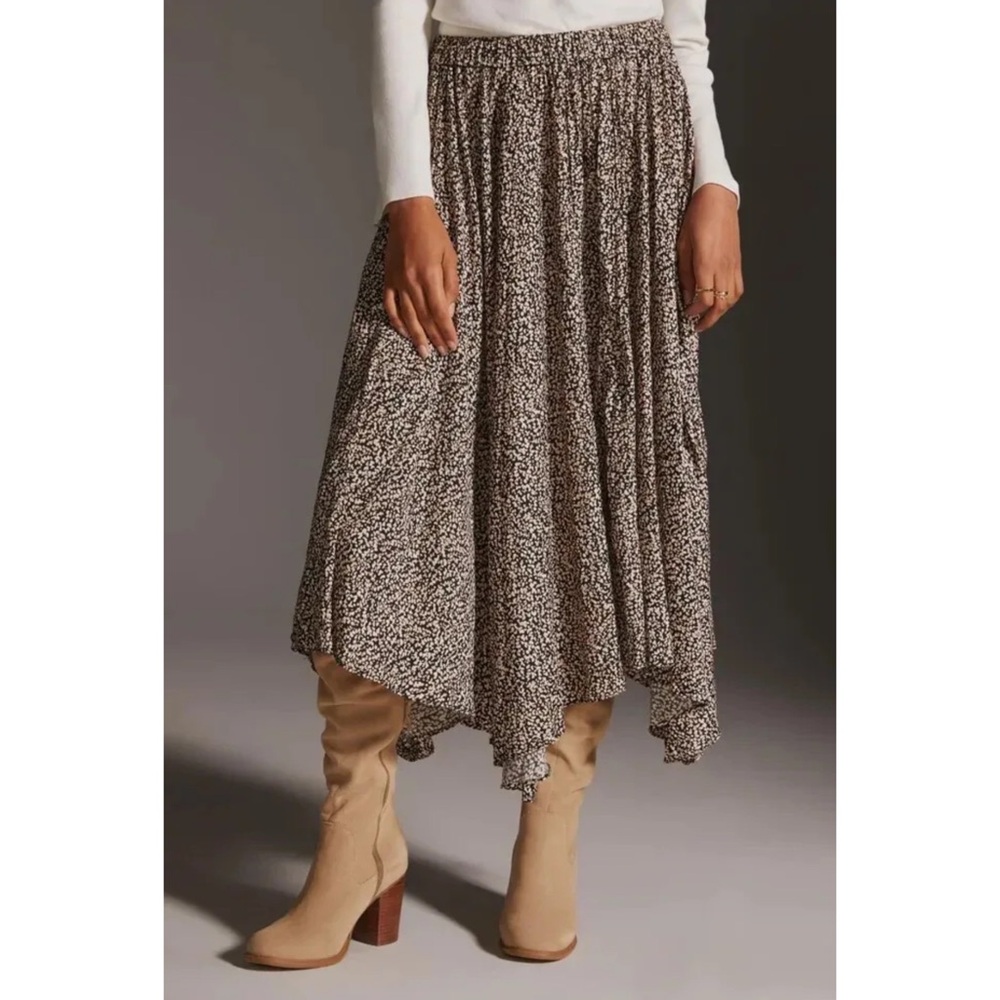 ANTHROPOLOGIE | Sleek A-Line Skirt in Black Floral Motif, Size XL